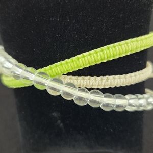 Neon Lime & Cream Beaded Cord Bracelet Stack